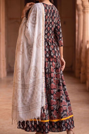 Brown Hand Block Printed Chaniya Choli with Kota Doria Dupatta 10066313