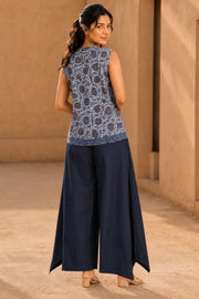 Rustic Blue Hand Embroidered Cotton Top & Pant Set 10077651