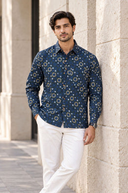 Green Full Sleeve Jahota Printed Cotton Mens Shirt 10073160