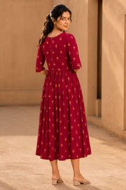 Red Hand Embroidered Cotton Dress 10077619