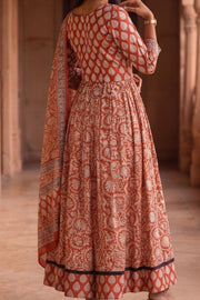 Red Hand Block Printed Chaniya Choli With Kota Doria Dupatta 10066333