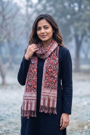 Maroon Kani Printed Unisex Wool Stole 10077886