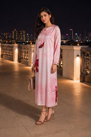 Baby Pink Printed Vegan Charmeuse Silk Dress 10077275