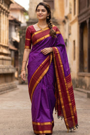 Voilet Korvai Kanjivaram Silk Saree with Retta Pettu Border 10078176