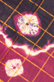 Magenta Pink and Blue Checked Tie-Dye Sungudi Cotton Saree 10078007