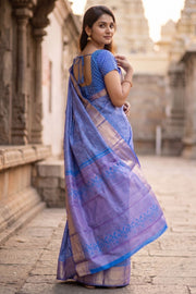 Azure Blue Pure Zari Bridal Kanjivaram Silk Saree 10063051