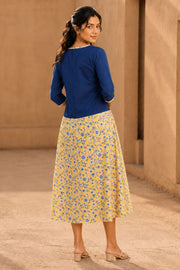 Yellow Hand Block Printed Cotton Dress With Jacket 10077616