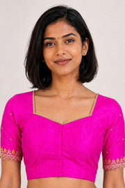 Pink Aari Embroidered Tussar Silk Blouse 10077738