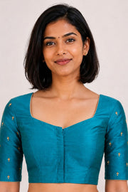 Blue Aari Embroidered Tussar Silk Blouse 10077779