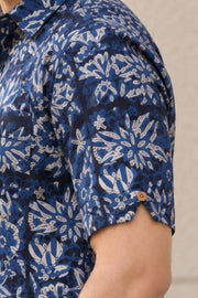 Blue Half Sleeve Jahota Print Cotton Mens Shirt 10077850