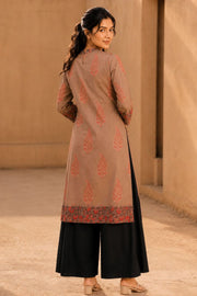 Brown Hand Block Printed Cotton Kurta & Pant Set 10077617
