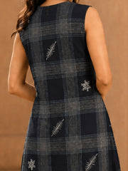Black Embroidered Cotton Checked Dress 10077625