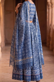 Blue Hand Block Printed Cotton Chaniya Choli With Kota Doria Dupatta 10066326