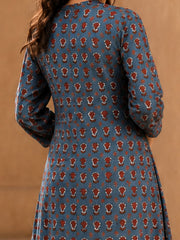 Indigo Hand Block Printed Cotton Kurta 10077663