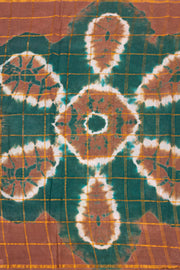Teal Green and Rust Brown Checked Tie-Dye Sungudi Cotton Saree 10078010