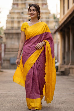Byzantine Purple Pure Zari Korvai Kanjivaram Silk Saree 10063072