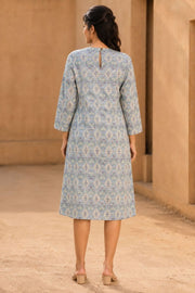 Denim Blue Hand Block Printed Cotton Dress 10077631