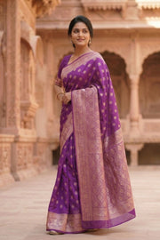 Violet Handloom Banarasi Chiniya Silk Saree 10065486