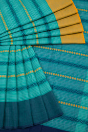 Teal Blue Handloom Dhaniakhali Cotton Saree 10062582