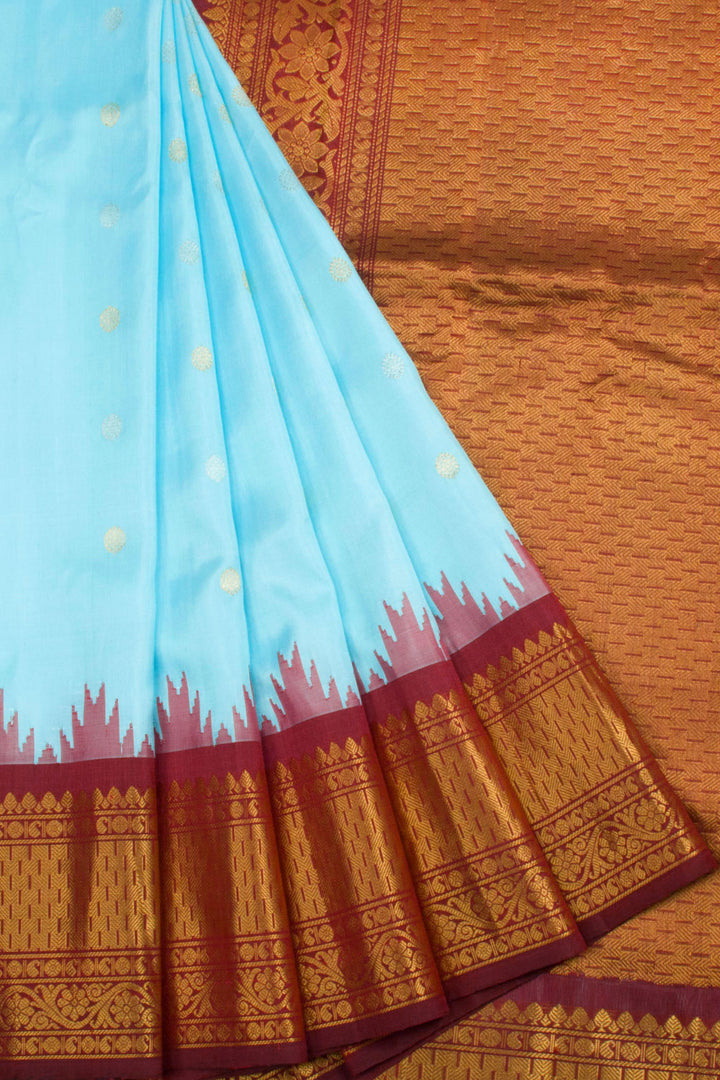 Powder Blue Handloom Gadwal Kuttu Silk Saree 10062951