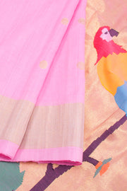 Powder Pink Handloom Paithani Cotton Saree 10062502