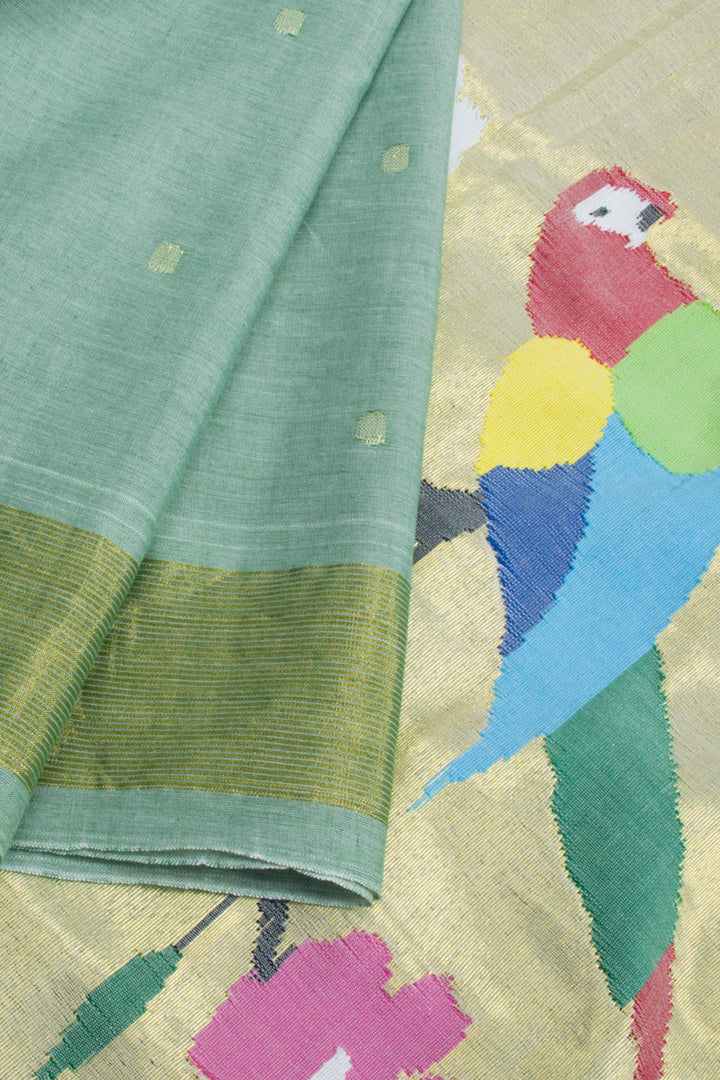 Sage Green Handloom Paithani Cotton Saree 10062506