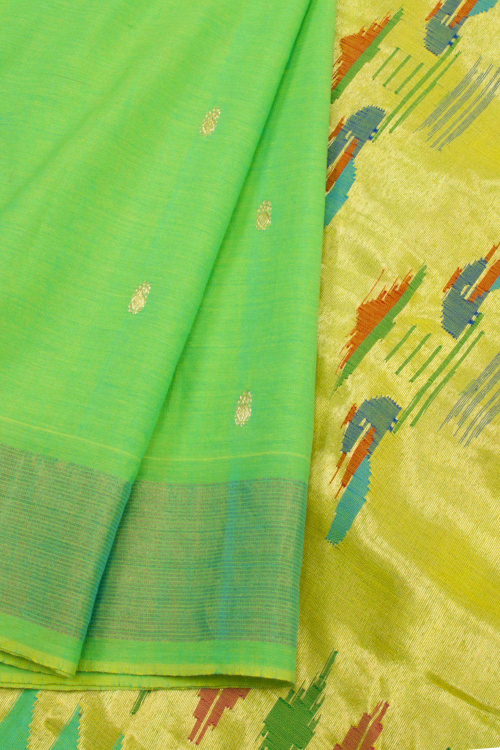 Neon Green Handloom Paithani Cotton Saree 10062508