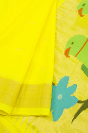Yellow Handwoven Paithani Cotton Saree with Silk Pallu 10062509