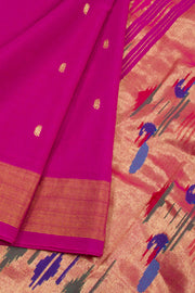 Raspberry Pink Handloom Paithani Cotton Saree 10062510