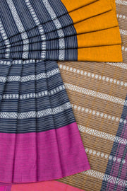 Navy Blue Handloom Dhaniakhali Cotton Saree 10062570