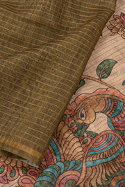 Green Kalamkari Printed Semi linen Saree 10077246
