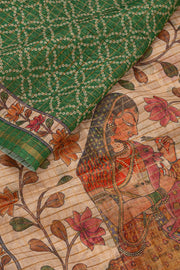 Green Bandhani Print Semi Linen Saree 10077258