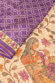 Purple Bandhani Print Semi Linen Saree 10077259