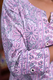 Pastel Purple Hand Block Printed Cotton Kurta 10072426