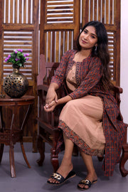 Peach Embroidered Midi Coat Cotton Dress with Jacket 10062660