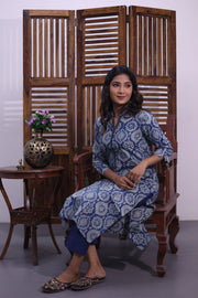 Blue Hand Block Printed Cotton Kurta 10062700