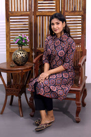Black Hand Block Printed Cotton Kurta 10062649