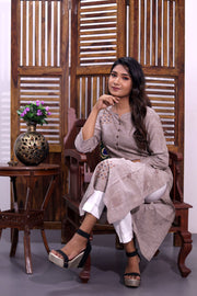 Brown Hand Embroidered Cotton Kurta 10062704