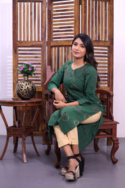 Green Hand Embroidered Cotton Kurta 10062703