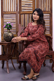 Rosewood Pink Hand Block Printed Cotton Dress 10062674