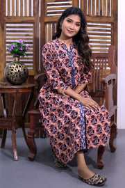 Pink Hand Block Printed Cotton Kurta 10062653