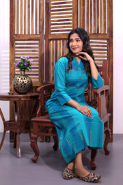 Blue Hand Embroidered Cotton Kurta 10062666