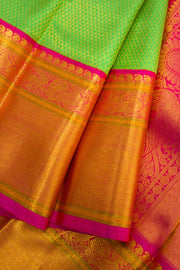 Parrot Green Pure Zari Korvai  Kanjivaram Silk Saree 10062469