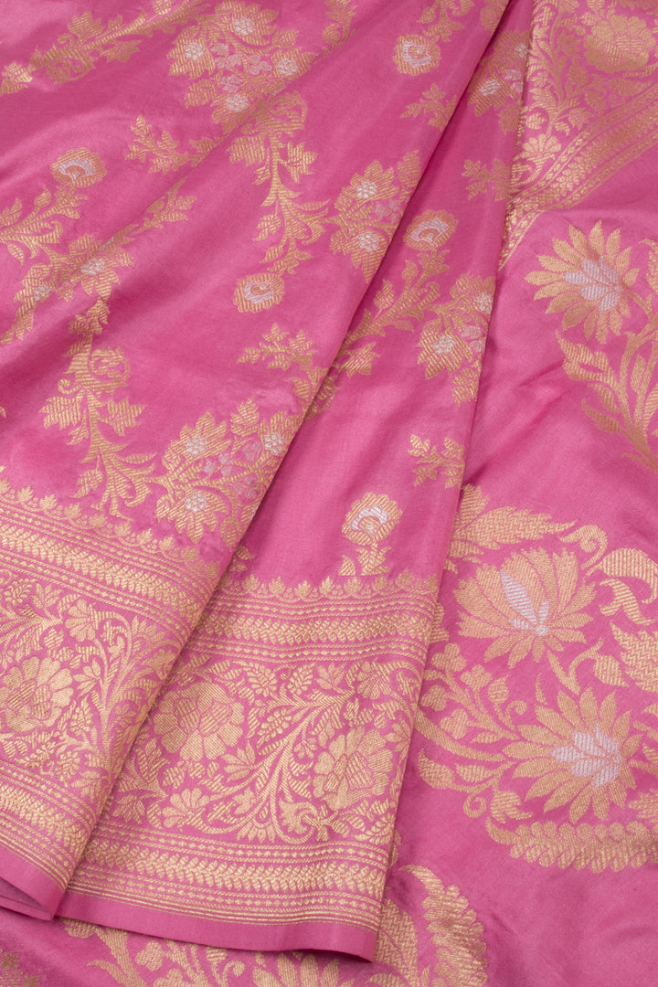 Cadillac Pink Handloom Banarasi Katan Silk Saree 10063606