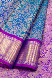 Peacock Blue Pure Zari Korvai Kanjivaram Silk Saree 10062342