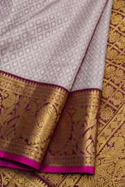 Cloudy Grey Pure Zari Korvai Jacquard Kanjivaram Silk Saree 10062464
