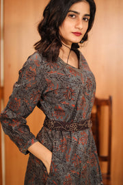 Indigo Blue Hand Block Printed Cotton Dress 10062663