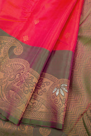 Pinkish Red Handloom Kanjivaram Soft Silk Saree 10062451