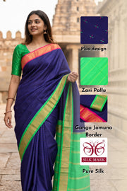 Navy Blue Kanjivaram silk saree with Double Side Pallu 10077919
