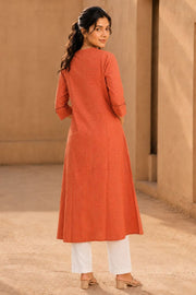 Rustic Brown Hand Embroidered Cotton Dress 10077653